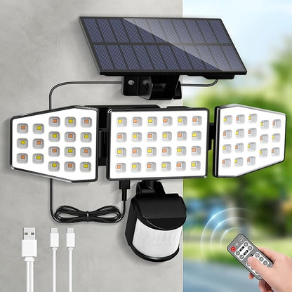 ALUSSO Solar Lights Outdoor Motion Sensor 400LM, LED Security Lights with Remote, 3 Modes (Dusk to Dawn/Auto/On Time), CCT 3000K-6500K Waterproof Flood Light for Garden Yard Garage, 1 Pc Black