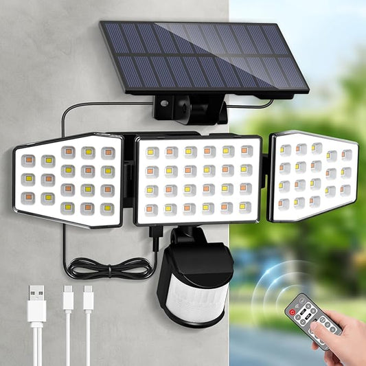 ALUSSO Solar Lights Outdoor Motion Sensor 400LM, LED Security Lights with Remote, 3 Modes (Dusk to Dawn/Auto/On Time), CCT 3000K-6500K Waterproof Flood Light for Garden Yard Garage, 1 Pc Black