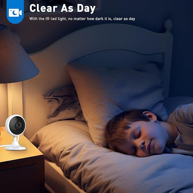 Small Security Camera, Upgraded Indoor Camera for Pets, Dogs, Babies, Smart WiFi Home Monitor, App Control, Compatible with Alexa, white, K01-1