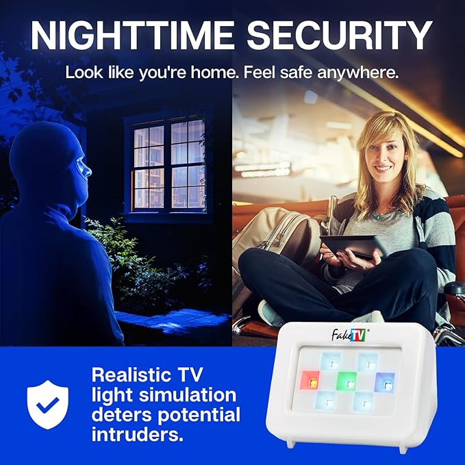 FTV-7 White – Advanced Home Security Television Simulator – Theft Deterrent – Energy-Saving LED – Dummy Home Security TV Program Simulation