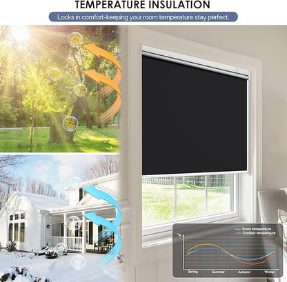 Motorized Roller Blinds with Remote Control & Solar Panel - 100% Blackout Smart Blinds, Automatic, Cordless, Electric Shades - Compatible with Alexa - Black, 35" W x 72" H