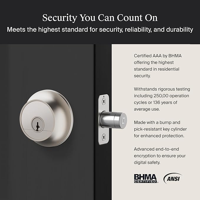 Level Lock Pro - World’s Smallest, Fastest, Innovative Smart Lock - Matter-Over-Thread Deadbolt Plus Apple Home Key - Keyless & Remote Access via Apple, Alexa, Google Home, SmartThings (Satin Nickel)