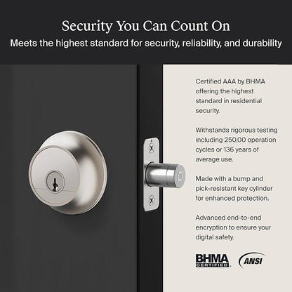 Level Lock Pro - World’s Smallest, Fastest, Innovative Smart Lock - Matter-Over-Thread Deadbolt Plus Apple Home Key - Keyless & Remote Access via Apple, Alexa, Google Home, SmartThings (Satin Nickel)