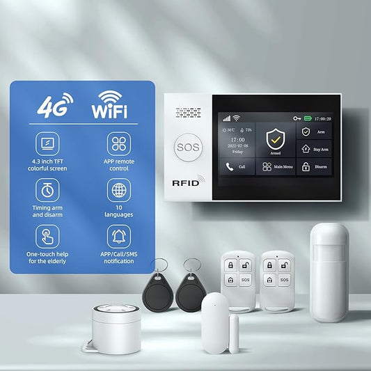 Alarm System for Home Security with Camera, Wireless Security System with 4.3’ Wireless fulltouch Screen Compatible with Alexa and Google for Home, Flat