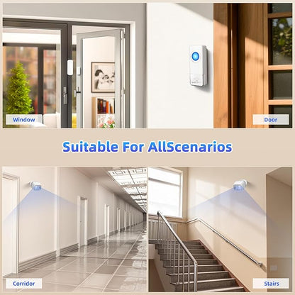 WiFi Sensor, Smart Motion Detector Kit with Phone App Alerts, Includes Gateway Hub, PIR Motion Sensor, Doorbell Button, Door Sensor, DIY Burglar Alarm for Home Business Apartment (Only 2.4GHz)