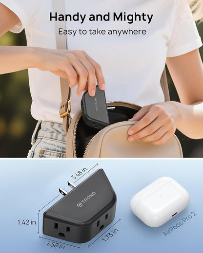 TROND Black Outlet Extender 2 Pack, 3 Plug Outlet Adapter | No Blocking with 3 Way Angled Design, Cruise Essentials, Small Multi Plug Expander for Home Travel Hotel Dorm Room, Black