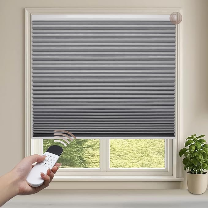 Godark Motorized Blackout Cellular Shades Compatible with Alexa/Google Home Electric Blinds Smart Honeycomb Shades for Windows Automatic Blinds with Remote Custom Size-Light Grey