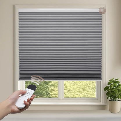 Godark Motorized Blackout Cellular Shades Compatible with Alexa/Google Home Electric Blinds Smart Honeycomb Shades for Windows Automatic Blinds with Remote Custom Size-Light Grey