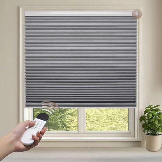 Godark Motorized Blackout Cellular Shades Compatible with Alexa/Google Home Electric Blinds Smart Honeycomb Shades for Windows Automatic Blinds with Remote Custom Size-Light Grey