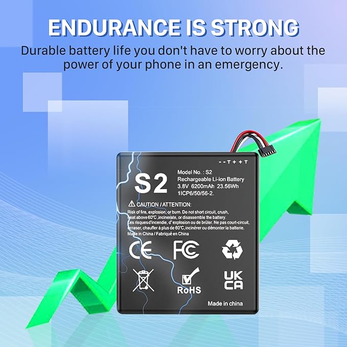 Replacement Battery for S2, 6200mAh Ultra High Capacity Li-ion Battery for Ring Video Doorbell 2nd Generation 1ICP6/50/56-2, 5UM5E5, (6 Cable Plug Version Only) 1-Pack