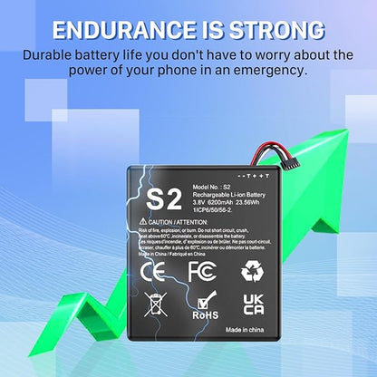 Replacement Battery for S2, 6200mAh Ultra High Capacity Li-ion Battery for Ring Video Doorbell 2nd Generation 1ICP6/50/56-2, 5UM5E5, (6 Cable Plug Version Only) 2-Pack