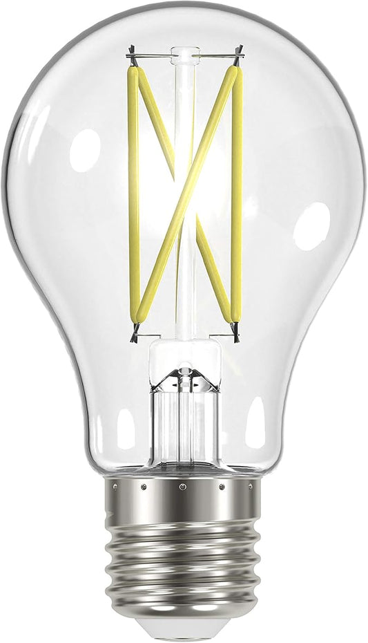 Satco Dimmable LED Filament A19 Light Bulbs, 8 Watt, 800 Lumens, 4000K Cool White, 90+ CRI, Clear Finish, E26 Medium Base, 120 Volt, Dimmable, Wet Location, Residential & Commercial, 6 Pack