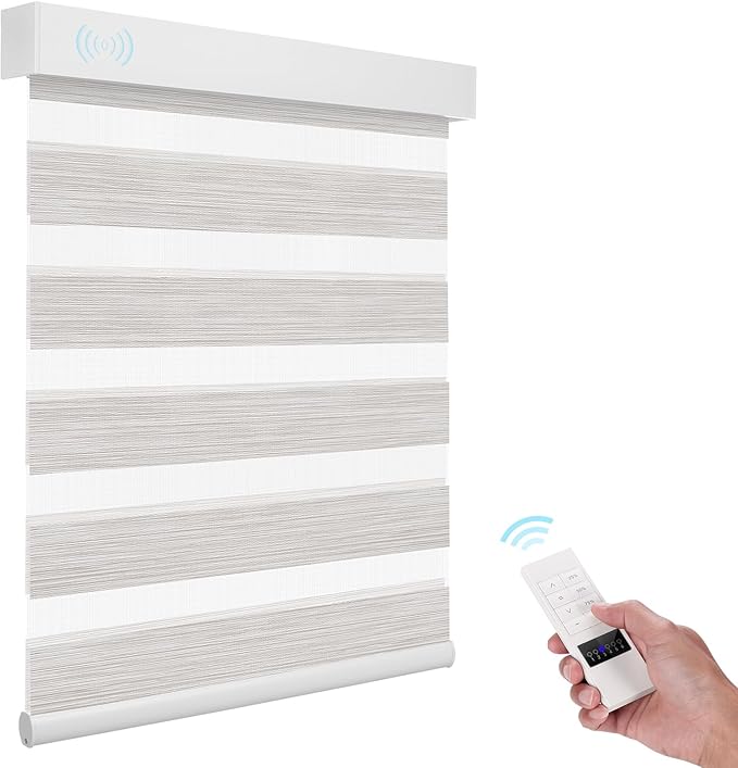 ACMEART Motorized Zebra Blinds,Smart APP & Remote Control 95% Blackout Shades,Compatible with Alexa,Custom Size Electric Window Blinds for Bedroom/Home/Office (Classical Light Beige)