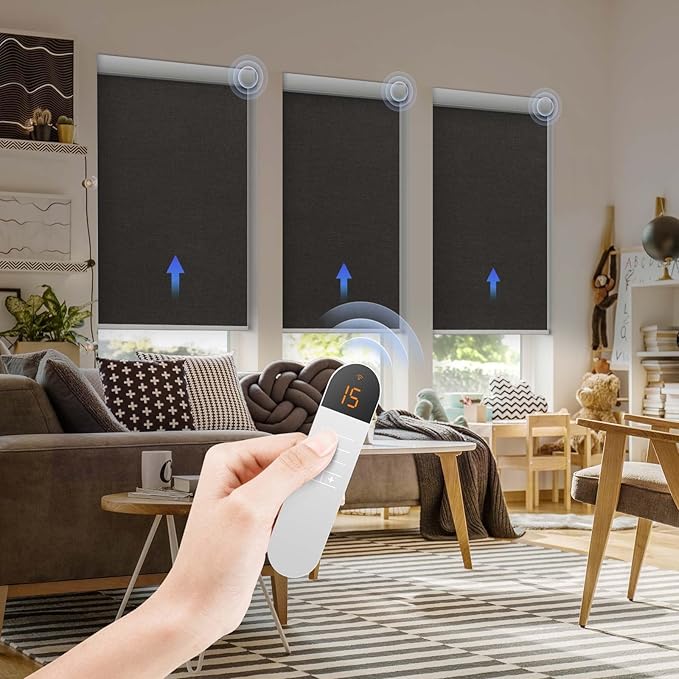 Motorized Blinds with Remote, 100% Blackout Electric Blind for Windows,Smart Automatic Blinds Cordless Roller Shades, Black 23" W x 72" H