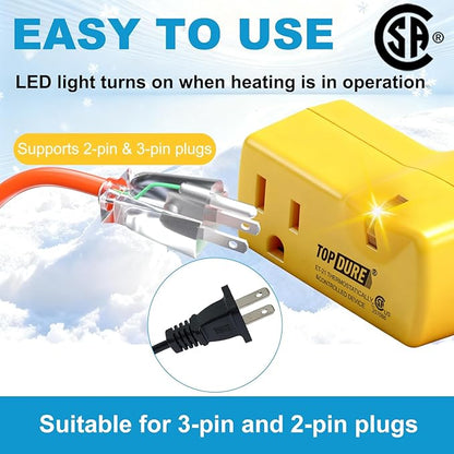 Thermostat Plug Outlet for Heat Cables, Temperature Controlled Outlet with Auto On at 38℉/Off at 50℉, Ideal for Pipes, Greenhouses, Well Houses, 3pcs
