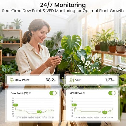 MOCREO WiFi Room Thermometer Indoor Humidity Monitor, Smart Plug Hub | Hygrometer with app, email & audible alerts, smart-plug base run a heater or fan, add units later; bedroom, nursery, basement