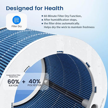 Powerscale MF6 Smart Evaporative Humidifiers for Bedroom, 1.8 Gal Top-Fill, Up to 700mL/h Mist-Free Output, WiFi Smart Touchscreen Control, Auto Filter Dry, Electrolysis Self-Clean, Quiet Sleep Mode