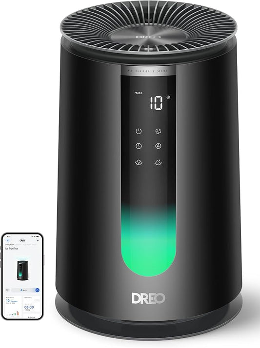 DREO Smart HEPA Air Purifier for Home, AHAM VERIFIDE Air Cleaner for Bedroom, Pets, Smoke, Dust, Pollen & Odors, Wi-Fi/Voice/Alexa, PM2.5 Monitor, Auto, Turbo, Quiet Sleep Mode, DR-HAP008S (Dreo 338S)