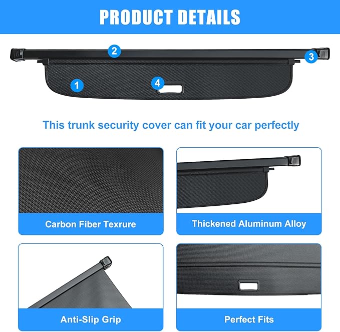 AUXKO Retractable Cargo Cover for Chevrolet Equinox/GMC Terrain 2026-2025, Trunk Cover Luggage Security Cover for 2026 2025 Chevy Equinox/GMC Terrain Shade Anti-Peeping Privacy Screen, Carbon Fiber