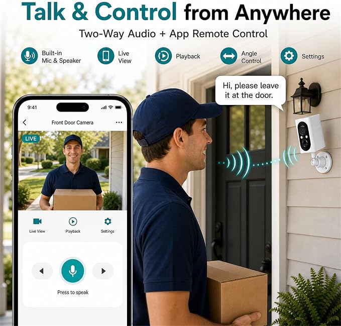 355° Pan Rotate Cameras 2 Pack, 2K Video, Security Cameras Wireless Outdoor