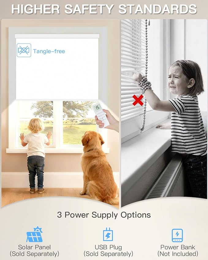 Tokblind Motorized Roller Shade with Remote Control, Blackout Electric Shade for Windows Compatible with Alexa Google via Hub, Rechargeable Smart Window Blind for Home Office (Vinyl White)