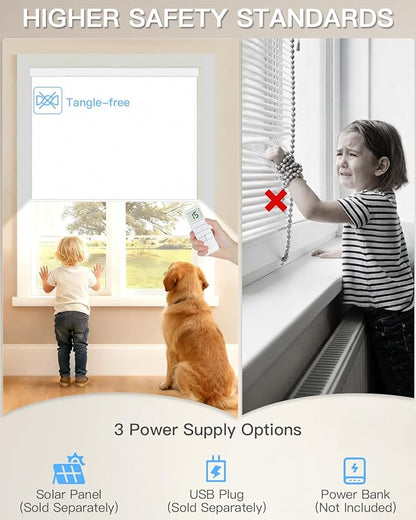 Tokblind Motorized Roller Shade with Remote Control, Blackout Electric Shade for Windows Compatible with Alexa Google via Hub, Rechargeable Smart Window Blind for Home Office (Vinyl White)