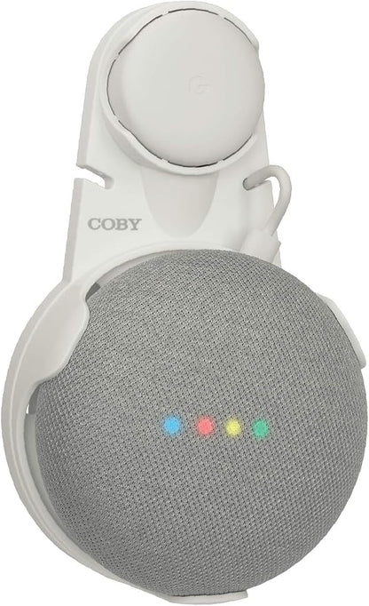 Coby Wall-Outlet Smart Speaker Mount, Outlet Shelf with Cable Management, No-Screw Holder Compatible with Google Home Mini 1st & 2nd Gen, Space-Saving Wall Mount, White