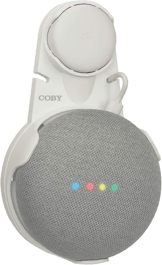 Coby Wall-Outlet Smart Speaker Mount, Outlet Shelf with Cable Management, No-Screw Holder Compatible with Google Home Mini 1st & 2nd Gen, Space-Saving Wall Mount, White