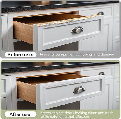 Magicheap 18" Length Cabinet Door Protector, 3/4" Thick, White, 2 PCS | Snugly Fit, Flexible Slip-On, Plastic Cabinet Edge Guard Bumpers, Edge Protectors to Prevent Wear Chipping Discoloration