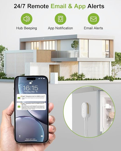 MOCREO WiFi Freezer Thermometer with Freezer Alarm, Screen Display, App Email Buzzer Alerts, Power Outage Alert, Ultra-Flat Probe, 2 Sensors, Remote Temperature Monitor for Home Kitchen Garage