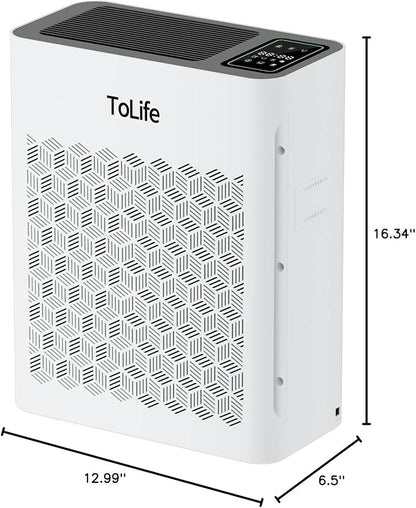 Tolife Air Purifier Large Room, HEPA Air Purifiers for Home Pets Hair with Washable Filter, Air Cleaner for Bedroom up to 1095 Ft² Dust Smoke Odor, Sleep Mode, Timer, White