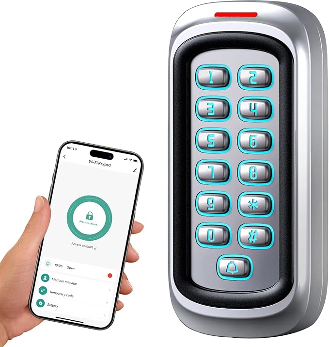 Wireless WiFi Access Control Keypad, 12V DC Metal Door Access Control System, IP68 Waterproof, TUYA Wireless Remote Unlock, Universal Keyless Entry Keypad for Garage Door Opener, Gate Opener