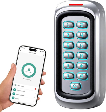 Wireless WiFi Access Control Keypad, 12V DC Metal Door Access Control System, IP68 Waterproof, TUYA Wireless Remote Unlock, Universal Keyless Entry Keypad for Garage Door Opener, Gate Opener