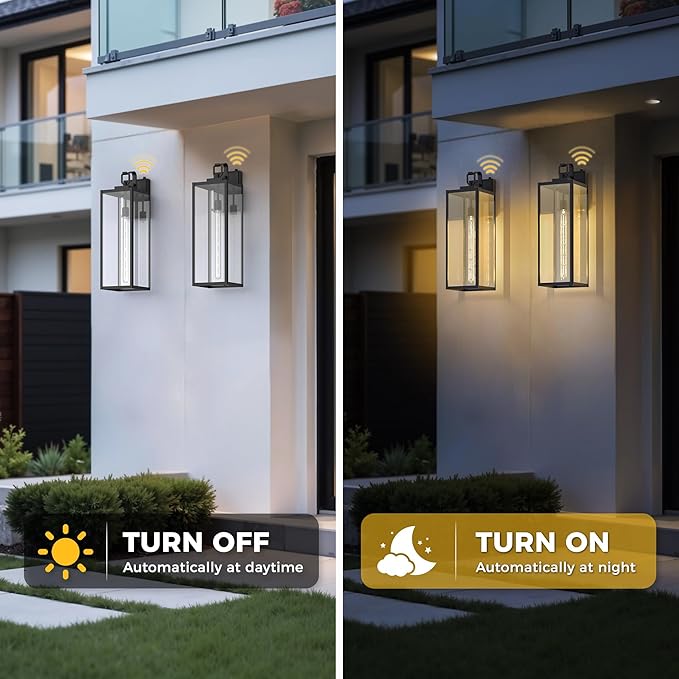 L LOHAS LED 2 Pack 22 Inch Large Size Dusk to Dawn Outdoor Light Fixture, Matte Black Waterproof Anti-Rust Porch Lights Ourdoor, Exterior Lighting Fixtures for Porch, Doorway, Garage, ETL Listed