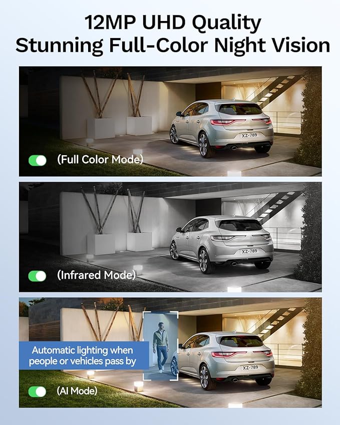 LongPlus 12MP PoE Security Camera System, 8pcs 12MP Security Cameras, Person Vehicle Detection, Two-Way Talk, Spotlights Color Night Vision, H.265+ 16CH NVR with 4TB HDD LP12MEF8D1