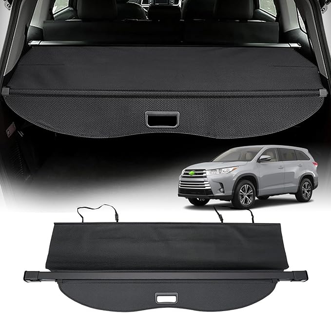Powerty Cargo Cover for 2014-2019 Toyota Highlander Accessories, Carbon-Fiber Texture Trunk Cover Retractable Privacy Screen Rear Security Shade Cover for Toyota Highlander Accessories