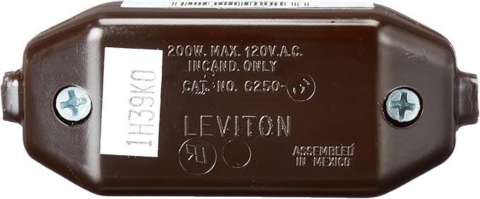 Leviton Feed-Through Lamp Cord Dimmer for Incandescent Bulbs, 6250-3, Brown