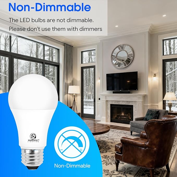 E ENERGETIC LIGHTING LED Light Bulbs 100 Watt Equivalent, 1600LM Super Bright, Non-Dimmable Cool White 4000K A19 LED Light Bulbs, E26 Standard Base, ETL Listed, 6 Packs