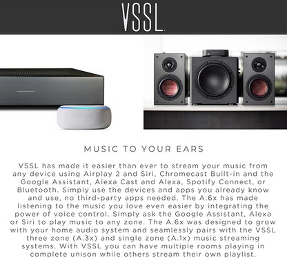 VSSL A.3X 6-Channel, 3 Zone, Audio Streaming Amplifier, Compatible with AirPlay 2, Chromecast, Amazon Alexa, Spotify Connect, Bluetooth| 6 Channel Whole Home Audio Amp | Multiroom Audio Controller