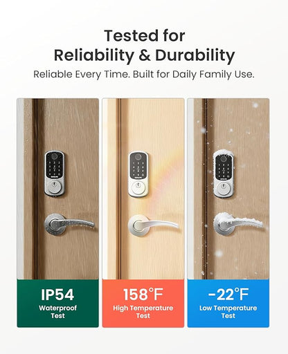 DESLOC B200 Fingerprint Smart Lock with 2 Lever Handles, Keyless Entry Front Door Lock Set, Electronic Keypad Deadbolt, App Control, Auto Lock, Long Battery Life,Silver