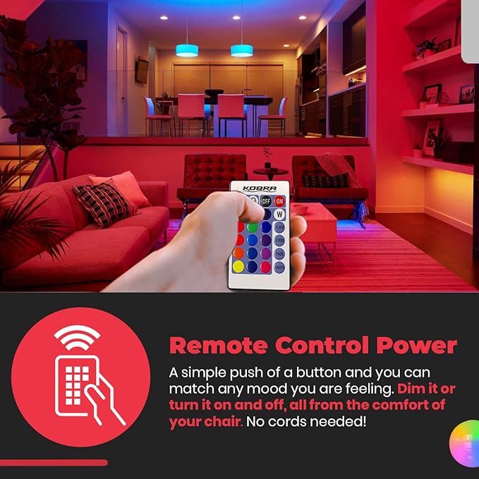 Kobra LED Color Changing Light Bulb with Remote Control (4-Pack) - 16 Different Color Choices Smooth, Fade, Flash or Strobe Mode - Smart Remote Lightbulb - RGB & Multi Colored