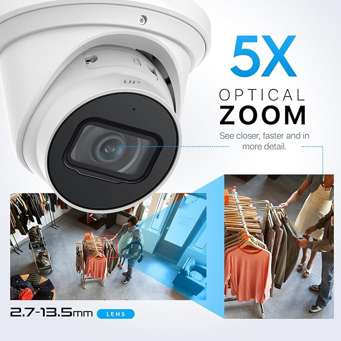 Amcrest 5MP Optical Zoom AI IP PoE Camera, Varifocal Outdoor IP POE Camera Turret, Human & Vehicle Detection, 2.7mm~13.5mm Lens, IP67, 5X Optical Zoom, (IP5M-VT1289EW-AI)