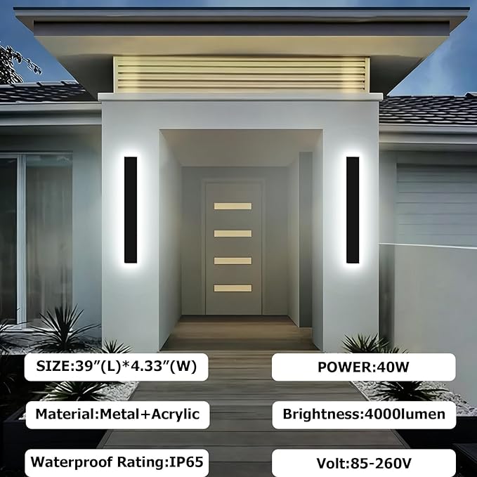 39inch Modern Outdoor Wall Light,Dimmable 3000K-6000K Linear Outdoor Wall Sconce Waterproof Ip65,Black LED Long Exterior Lights for Garage Exterior Wall Mount Lights