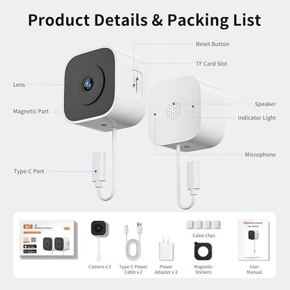 2K No-Drill Window Camera, WiFi Window Cameras for Home Security, 2 Pack