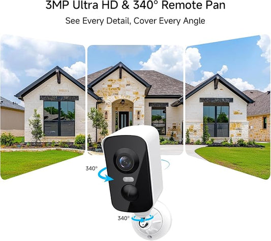 Arenti 340° Pan Wireless Security Camera Outdoor Magnetic, 3MP Battery Powered Wireless Camera for Home Security, Full-Color Night Vision, PIR AI Detection, 2-Way Audio, 2.4G WiFi Works with Alexa