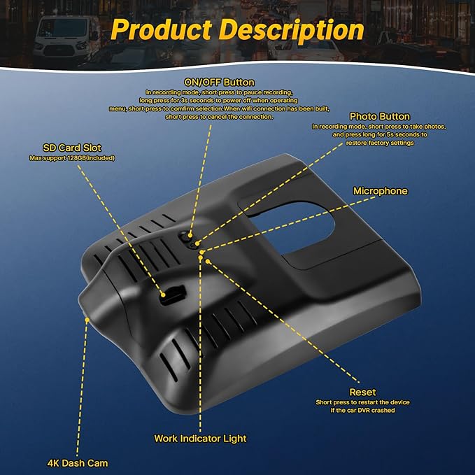 Front 4K + Rear 1080P Dash Cam for Toyota Corolla Gen12 E210 2023 2024 2025 2026 Sedan Hybrid Hatchback, OEM Look, WiFi & APP, Loop Recording, G-Sensor, Parking Monitor, Easy to Set, 128GB Card