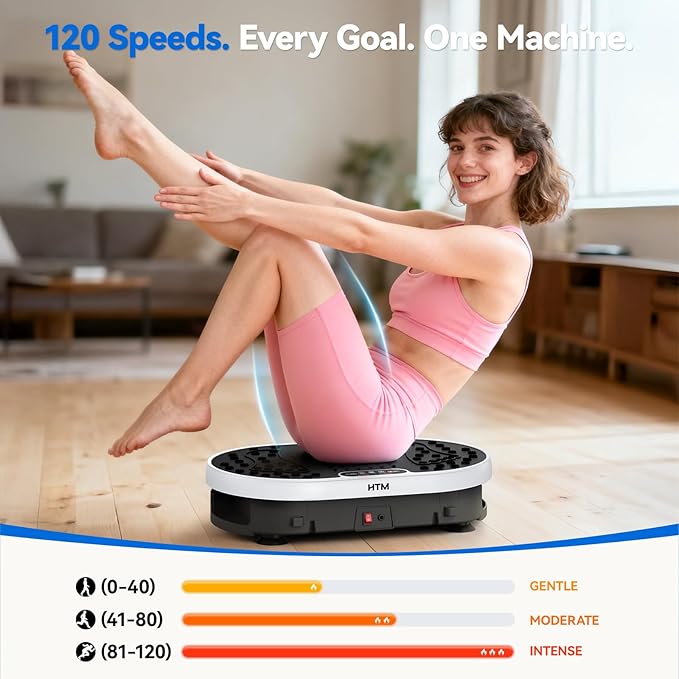 HTM Vibration Plate Exercise Machine, 9 Modes & 120 Speeds, Body Shake Plate with Resistance Bands Slot & Remote Control, 300 Lbs Capacity Shake Board for Weight Loss Fat Burner Home Fitness Workout