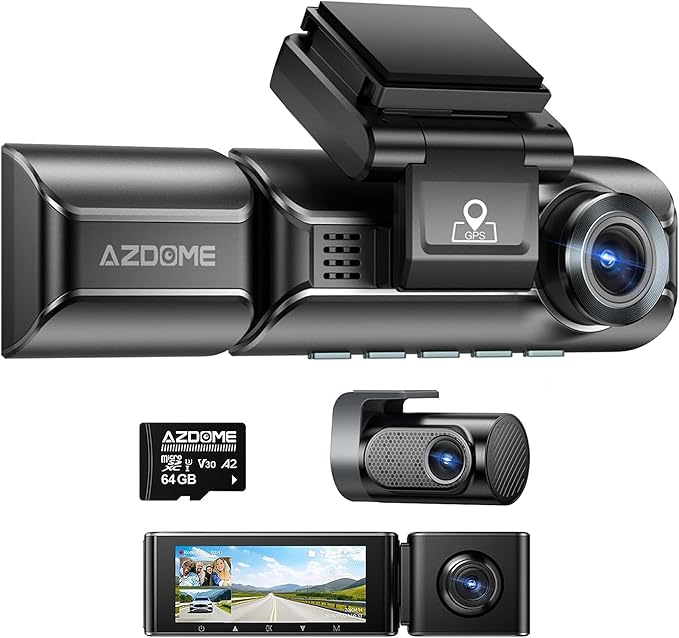 AZDOME M550 Pro 3CH Dash Cam 4K - 5G WiFi, 3.19" Screen IR Night Vision - 24H Parking Mode - 3-Channel Dash Cam - Wide-Angle Coverage - Collision Detection - Built-in GPS - Adjustable Camera Lens