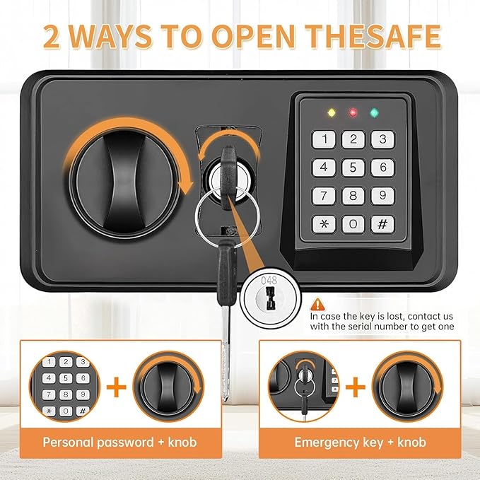 5.2 Cub Large Fireproof Safes for Home Use, Digital Security Safe Home Safes Fireproof Waterproof with Combination Lock and 3 Removable Shelves, Anti-Theft Fire Safe Box for Document Money Valuables