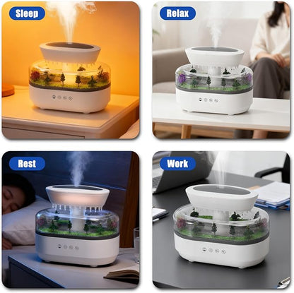 Rain Cloud Humidifier Diffuser with Natural Rain Sounds Ocean Waves Crackling Fire 7 Color Night Light 250mL Large Tank Quiet Operation 4-8 Hour Timer Auto Shut Off for Bedroom Sleep Office Relaxation